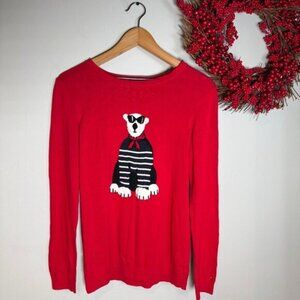 Tommy Hilfiger Womens Polar Bear Graphic Crewneck Sweater Eclectic SMALL Red